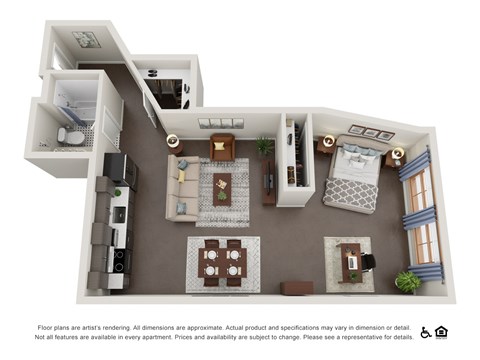 Floor plan for studio, 1 bath, 855 sqft